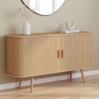 Aparador ROMIE 140 cm efecto listones, 2 puertas correderas