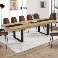 Mesa de comedor rectangular extensible PHOENIX 6-12 personas madera y banda central negra 200-300 cm