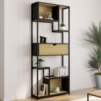 DETROIT estantería asimétrica de 6 niveles con cajón de diseño industrial 161 cm