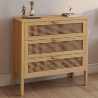 Arcón EDHEN de 3 cajones, 80 cm, mimbre color madera