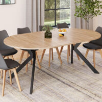 ALIX Mesa de comedor redonda extensible para 4-10 personas con pata de madera y araña negra 110 - 200 cm