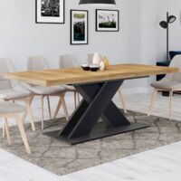 ALICIA mesa de comedor rectangular extensible 6-10 personas madera y negro 160-200 cm