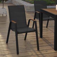Lote de 6 sillas de jardín apilables de metal y textileno NOUMEA, negro y madera