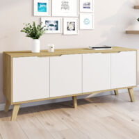Aparador bajo escandinavo 140 cm FINN madera efecto haya 4 puertas blancas