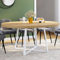 SELMA mesa de comedor redonda extensible 4-8 personas madera y blanco 110-150 cm
