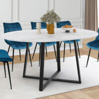 Mesa de comedor redonda extensible SELMA 4-8 personas tablero de mármol blanco y negro ALASKA 110 - 150 cm