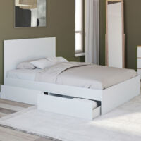 OMAHA Cama doble de 4 cajones con ruedas 140 x 190 cm blanco