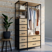 UTAH armario + columna L. 90 cm con 1 estante y 7 cajones en madera y tejido negro