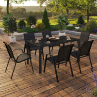 Conjunto de muebles de jardín MADRID mesa 150 CM y 6 sillas apilables negro