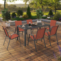 Conjunto de muebles de jardín MADRID mesa 150 CM y 6 sillas apilables terracota