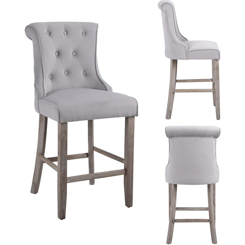 Clara Upholstered Velvet Silver Grey Barstool