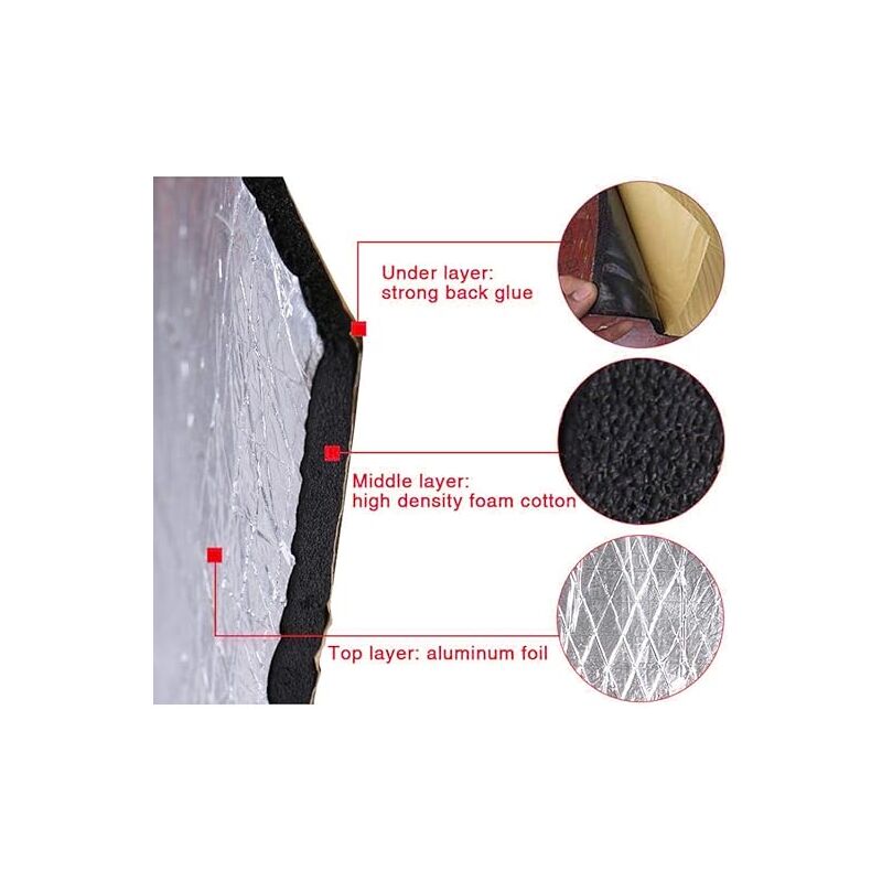 Tapis Insonorisant Voiture 20mm Épais Sfit - Isolation Phonique & Thermique Adhésive Anti-Bruit (200x50cm)