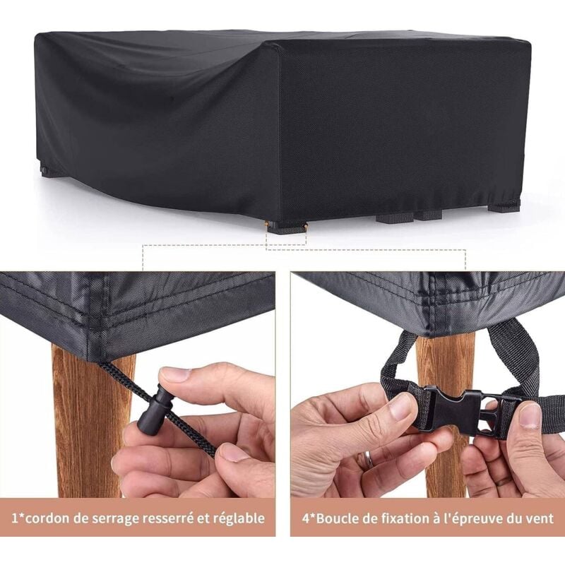 Nsodinevus Housse Table De Jardin 240x120x85cm Noir Bache De Protection Exterieur 420d Oxford Tissu ImperméAble Anti-UV Pour ExtéRieur/Rotin Rectangulaire Avec Corde Et Boucle Verrouillage