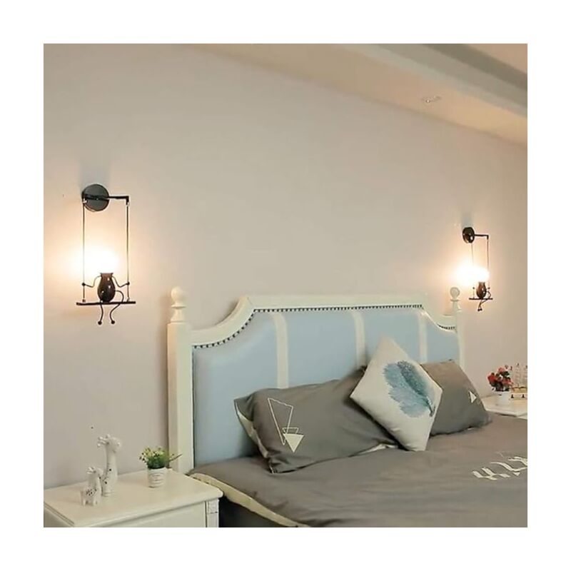 Lampe Bonhomme IDEGU 2 Lampes Interieur Lampe Murale Moderne Design Créative Bascule Humanoïde Lampe De Mur Art Déco Éclairage E27 Pour Chambre D'enfants, Couloir, Escalier (Noir Applique Murale
