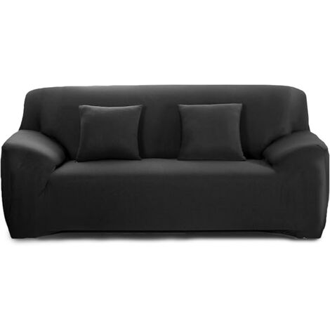 Housse de Canapé 2 Place Housse Canapé Extensible avec Accoudoir avec 2 Housses de Coussin Couverture de Canapé Élastique Universelle Antidérapante Revêtement de Canapé(2 Places,Noir)