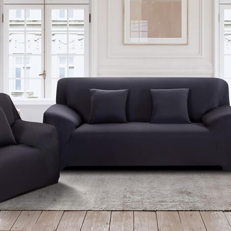 Housse de Canapé 2 Place Housse Canapé Extensible avec Accoudoir avec 2 Housses de Coussin Couverture de Canapé Élastique Universelle Antidérapante Revêtement de Canapé(2 Places,Noir)