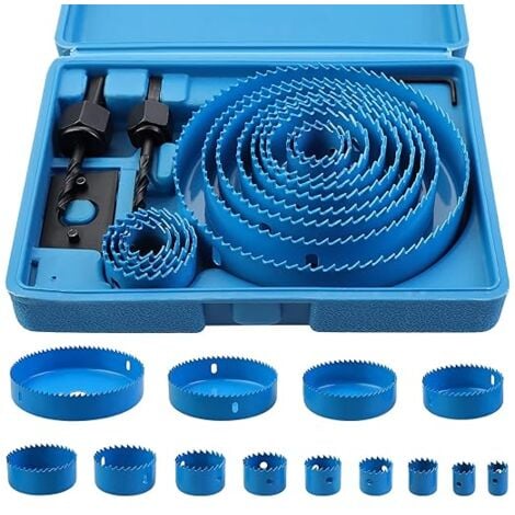 17 Pcs Kit Scies Cloches bi-métal en Acier Carbone 19-127mm Scie Cloche Coffret pour Bois, Plaque de Plâtre et Plaques de Plâtre bleu, Profondeur de Coupe 25 mm