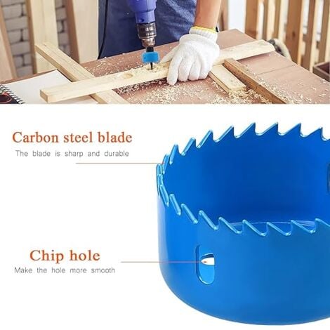 17 Pcs Kit Scies Cloches bi-métal en Acier Carbone 19-127mm Scie Cloche Coffret pour Bois, Plaque de Plâtre et Plaques de Plâtre bleu, Profondeur de Coupe 25 mm