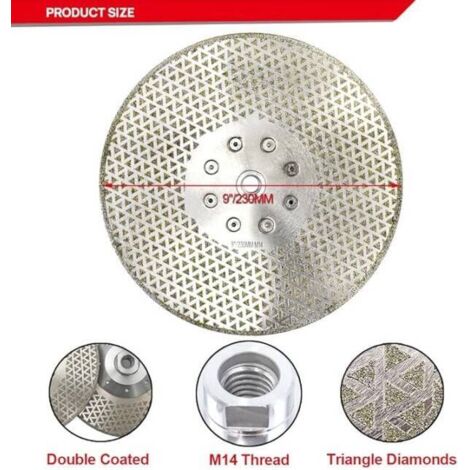 L&H-Cfcahl – Disque diamant pour meuleuse 230 mm – Alésage M14 – Double face électroplaqué – Pour marbre, granit et carrelage
