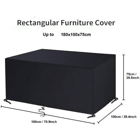 Housse De Protection Pour Table De Jardin 180x100x75 Cm - Tissu Oxford 420D Imperméable, Coupe-vent | Noir/Argent - 7