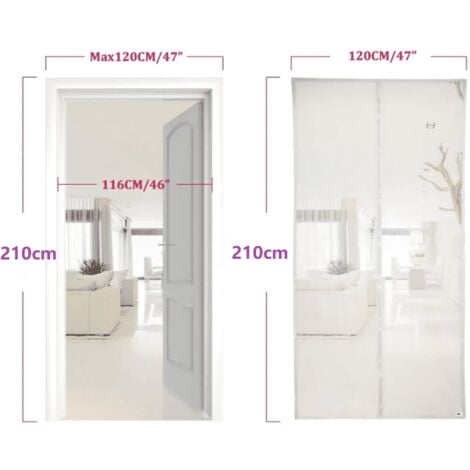 Moustiquaire Porte Fenetre 120x210cm Moustiquaire Fenêtre Aimantée Blanc Sans Perçage Rideau Anti Mouche avec Bande Adhésive, Fermeture Automatique, Maille Ultra Fine