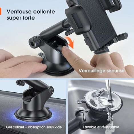 Support Téléphone Voiture pour Tableau de Bord Pare-Brise Réglable porte Voiture telephone Support et Un Bouton de libération Support Voiture Auto pour Smartphones et GPS 4.7-7.0 Pouces Noir