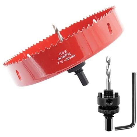 Scie cloche 200mm,mèche cloche à arbre pour usage intensif, foret 4341,outil de perçage pour percer des trous dans différents types de bois, aluminium, PVC, etc. scie cloche bois coffret scie cloche