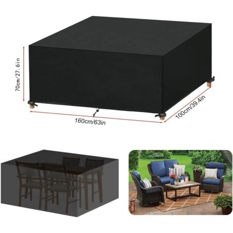 Housse Table De Jardin 260x160x75cm Noir 420D Tissu Oxford Housse Salon De Jardin Résistance Au Vent Anti-UV Bache Table De Jardin Housses Pour Mobilier De Jardin Rectangulaire