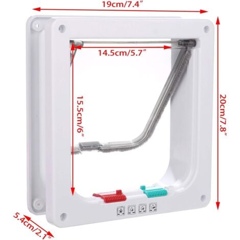 Chatière pour Chat avec magnétique à 4 voies , porte pour animaux de compagnie pour chats et petits chiens, 19.2 x 20 x 5.5 cm M Blanc pratique pour l'installation chatières et portes manuelles