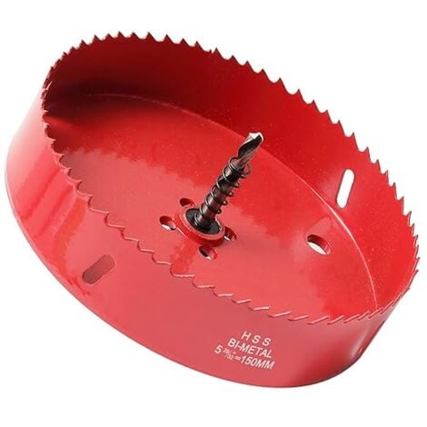 Scie cloche 150 mm,Acier rapide HSS M42 bi-métal,Scie-cloche avec tige hexagonale et foret pour bois, construction sèche et tôle métallique1 pièce Rouge Profondeur de coupe jusqu'à 31 mm