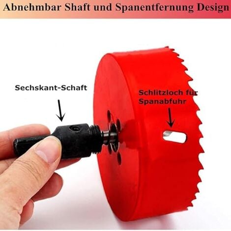 Scie cloche 150 mm,Acier rapide HSS M42 bi-métal,Scie-cloche avec tige hexagonale et foret pour bois, construction sèche et tôle métallique1 pièce Rouge Profondeur de coupe jusqu'à 31 mm