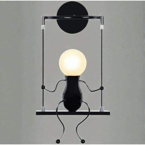 Applique Murale Vintage Rétro, E27 Humanoïde Créatif Lampe Murale Industrielle, Swing Noir Applique Murale Intérieure, Applique murale enfant, Applique murale chambre pour Salon, Escalier, Couloir