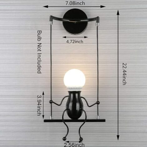 Applique Murale Vintage Rétro, E27 Humanoïde Créatif Lampe Murale Industrielle, Swing Noir Applique Murale Intérieure, Applique murale enfant, Applique murale chambre pour Salon, Escalier, Couloir