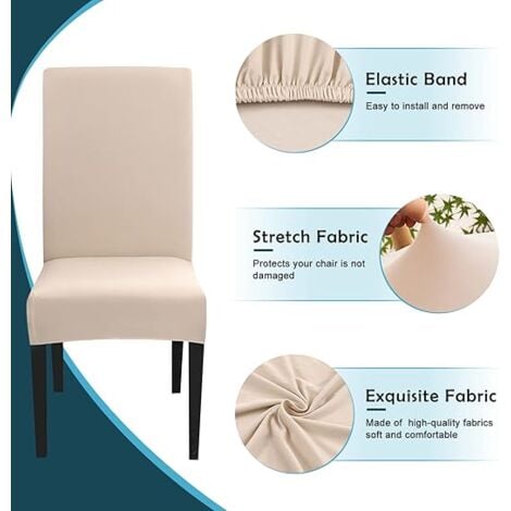 Lot de 6 Housses de Chaise, housse de chaise salle à manger Universelle Lavables Beige, Couverture de Chaise Facile à Nettoyer pour Décor Salle à Manger Hôtel Restaurant, Moderne