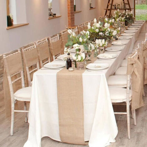 30x1000CM Chemin de Table Toile de Jute Naturel, Toile de Jute Rouleau Chemin de Table Suture Complète du Bord, Très pour la Décoration de Table pour Mariage Fête