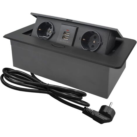 L&H-Cfcahl – Prise de courant escamotable pour bureau – 2 prises 250V/16A – 2 ports USB 5V/2,1A – Installation encastrée pour espace optimisé