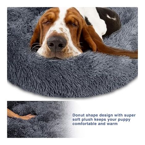 Panier Rond Pour Chiens 80cm, Coussin Doux Antidérapant Donut Pour Chats, Lit Apaisant En Peluche Avec Housse Amovible Et Lavable
