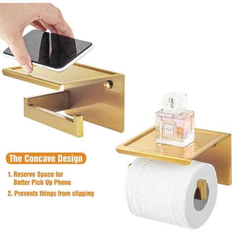 Porte Papier Toilette Papier Toilette Mural sans Percage Acier Inoxydable avec Tablette, Auto-adhésif ou Murale or accessoire wc porte-papier toilette