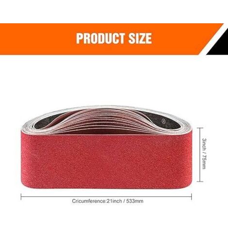 Bande Abrasive 75 x 533 mm Bande de Ponceuse - Ensemble de Bandes Abrasives Mixte (3 X grains 60/80/120/180/240) pour Ponceuses à Bande 15 pièces,bande abrasive de ponceuse