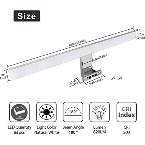 Applique murale LED lampe miroir LED lampe armoire Applique Salle de Bain 40cm 8W 4000K 780lm IP44 blanc neutre