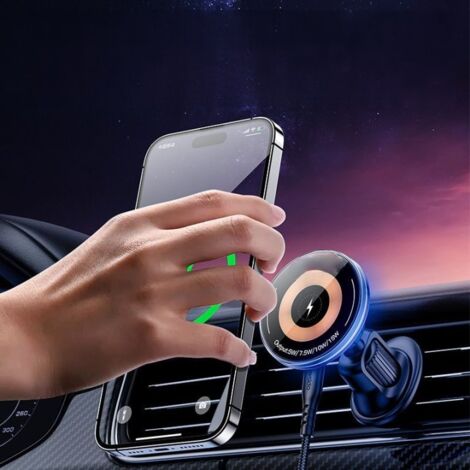 Support Téléphone Voiture Support Magnetique Telephone Chargement rapide sans fil PD 15W ABS+PC Noir