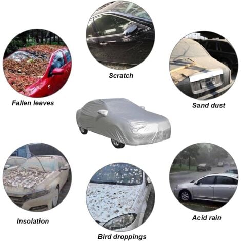 Bâche pour Voiture housse de voiture exterieur Housse de voiture contre le soleil Anti-UV Poussière de neige bache voiture 520x180x120cm Berline argenté XXL