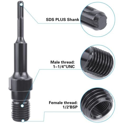 Adaptateur SDS Plus sur Couronne de Forage Diamantée 1 1/4" UNC, Adaptateur pour Carotteuse 190mm carotteuse