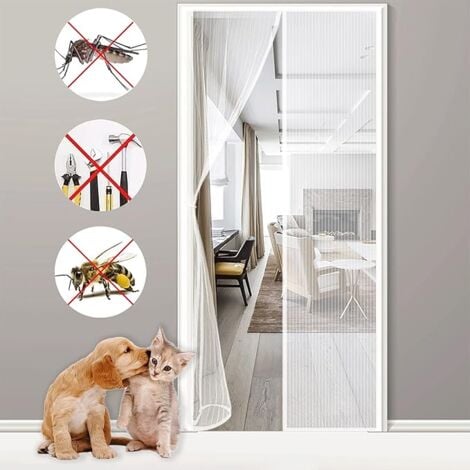 Moustiquaire Porte Fenêtre Magnétique 140x210cm Blanc moustiquaire porte fenetre Anti Mosquito Magnet avec Durable Maille, Fermeture Automatique Rideaux Moustiquaire Porte, Fly Screen