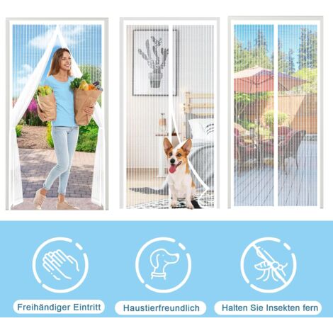 Moustiquaire Porte Fenêtre Magnétique 140x210cm Blanc moustiquaire porte fenetre Anti Mosquito Magnet avec Durable Maille, Fermeture Automatique Rideaux Moustiquaire Porte, Fly Screen