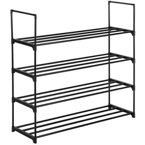 Étagère à chaussures 4 niveaux 58x28x73cm – Métal noir empilable – Gain de place – Pour entrée, chambre, salon – Rangement multifonction