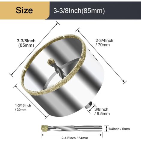 Scie Cloche Diamant 85 mm avec Foret Guidage de Centrage,Foret trépan Diamant pour verre, carrelage, céramique, marbre, granit