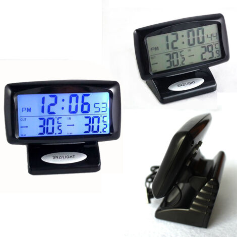 Thermomètre Horloge Voiture LED Avec Clip Sortie Air - Mini Horloge Électronique Tableau Bord