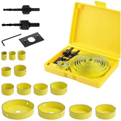 Kit De 11 Scies Cloches Bi-métal Acier Carbone - Diamètres 19 à 64 Mm, Pour Bois Et Métal, Neuf