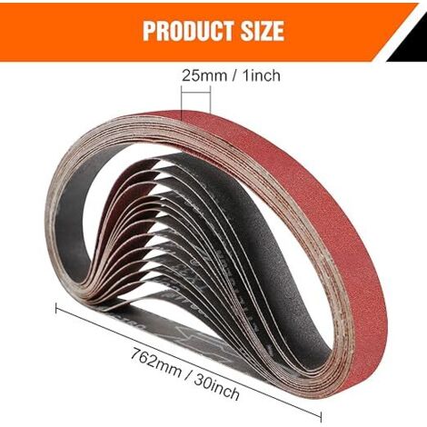 Bande Abrasive 25 x 762 mm(15 pièces), Bandes Abrasives Mixte (3x grains 60/80/120/180/240) pour Ponceuses à Bande,bande abrasive de ponceuse (1/5)